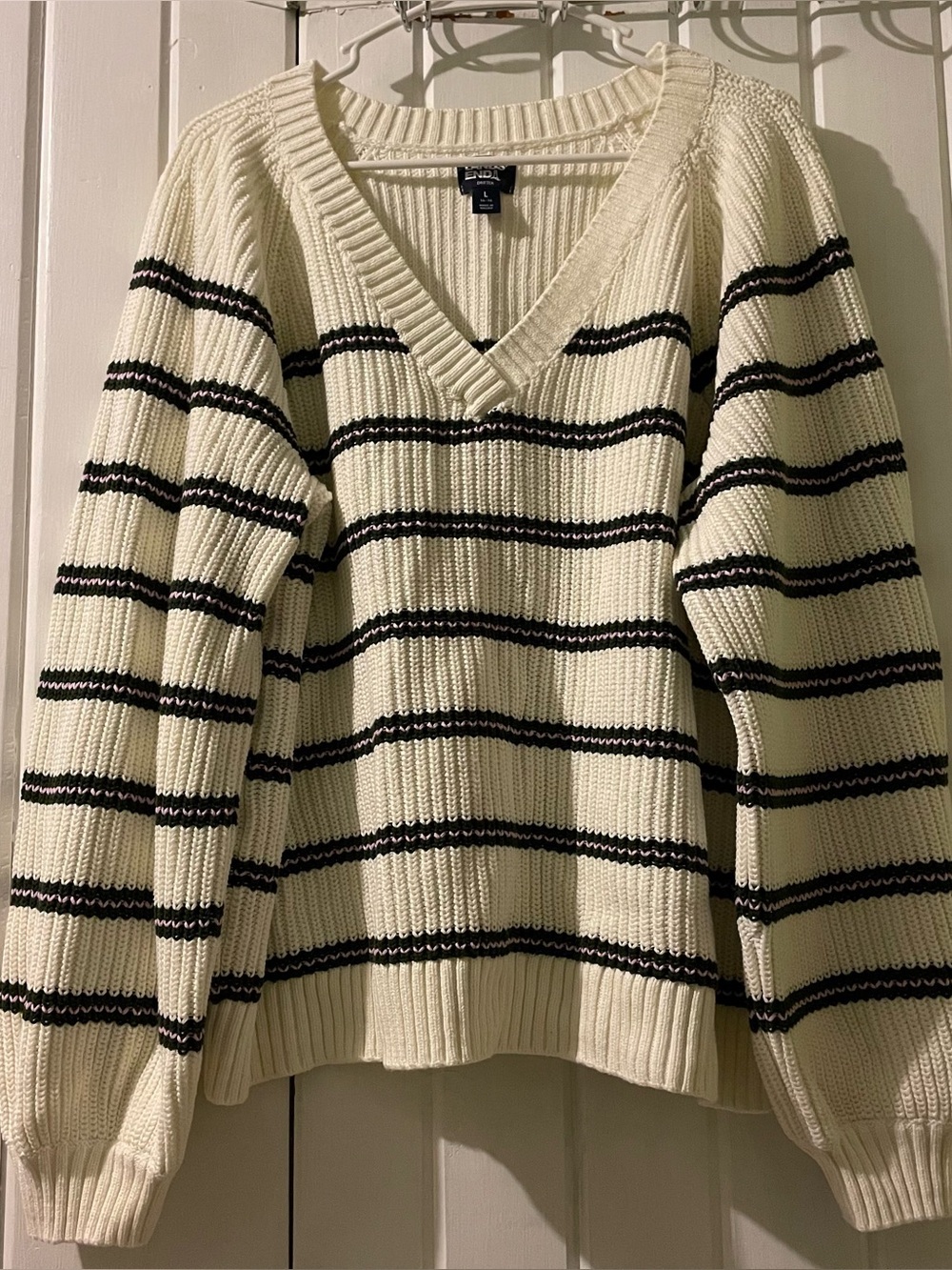 Lands’ End striped drifter sweater-large NWOT